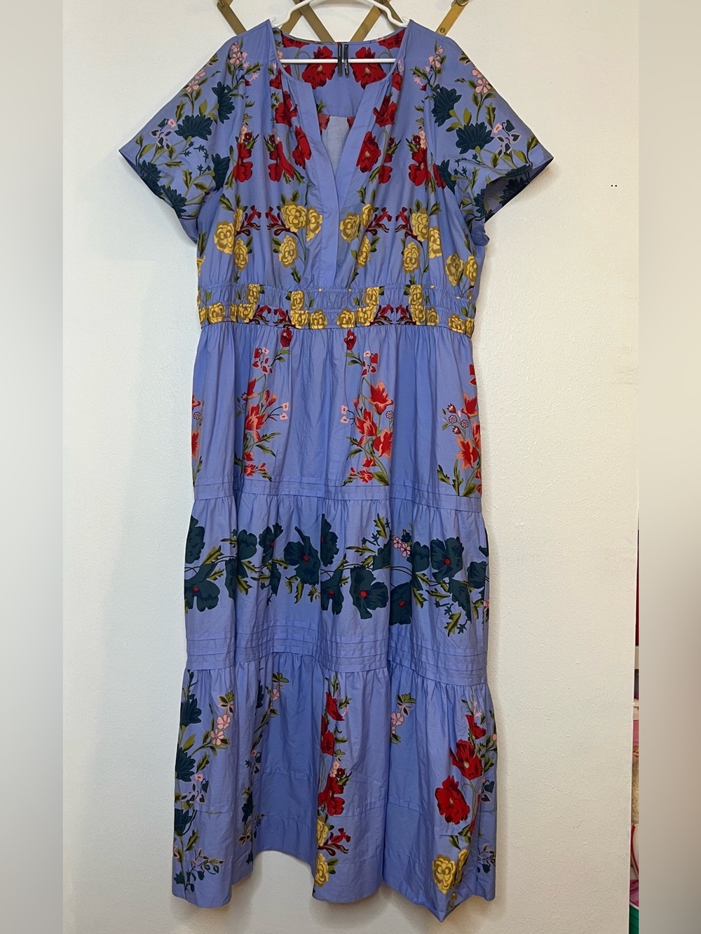 Anthropologie Light Blue Floral Tiered Maxi Dress - Picture 2 of 12